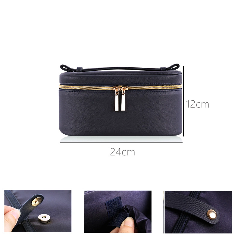 Luxury Waterproof PU Artificial Leather Square Makeup Beauty Case Portable Brush Compartments Cosmetic Bags & Cases