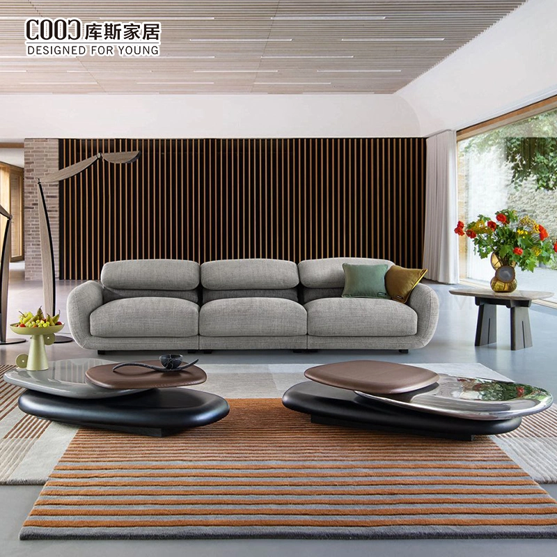 Rotating Pebble Shape Design MDF Living Room Furniture Walnut Wooden Luxury Modern Tea Coffee Table