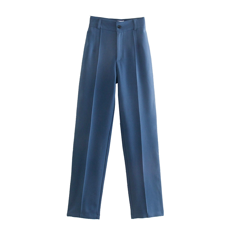 Femmes chic mode Bureau vêtements droits Pantalon vintage taille haute Pantalon habillé à fermeture à glissière et fermeture à glissière pour Femme