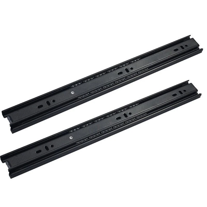 Black Zinc Plated Three-Section Kitchen Cabinet Drawer Slides Steel Ball Track Silent Track Cabinet Side Installed Guide Rails