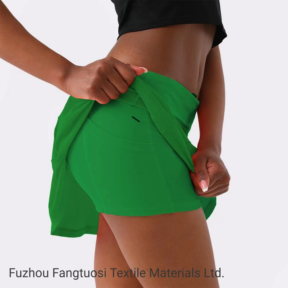 Solid Color Plus Size Elastic Quick Dry High Waist Pleated Tennis Skirts Women Athletic Golf Running Skirt Apparel with Pockets