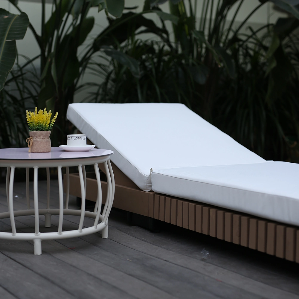 Piscina exterior de alta qualidade em madeira impermeável Jardim Pátio espreguiçadeiras Sun Beach Bed Sun espreguiçadeira com mesa de café