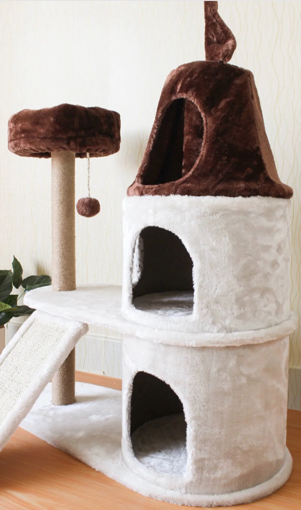 Brown y White Castle Cat House, juguetes de gato