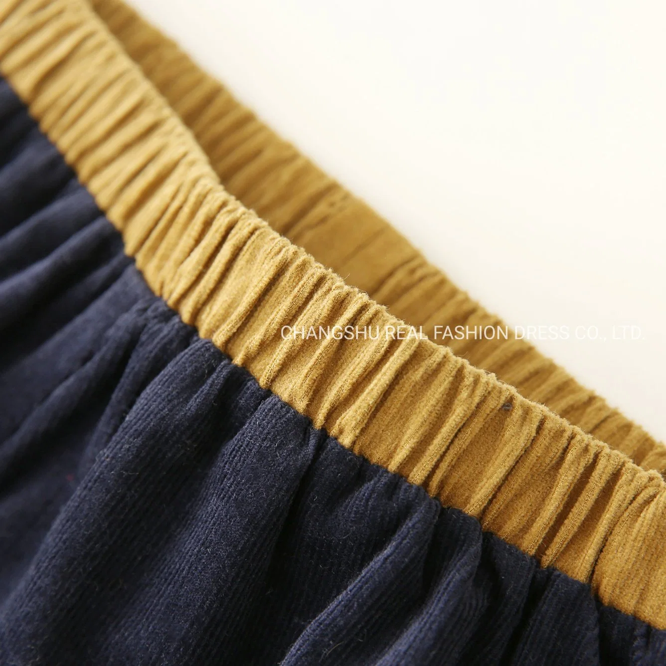 Boy Baby Navy Corduroy Pant Clothes with Contrast Yellow Waistband