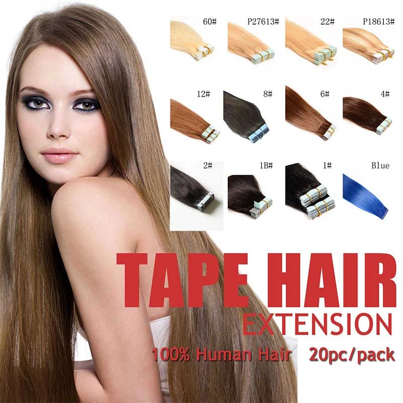 Hot Sell 20pcs Brasilianische Jungfrau Remy Haut Weft Tape Klebstoff Haarverlängerungen Produkte #1b Schwarz 100g Kostenloser Versand 10% Rabatt Beispielanpassung