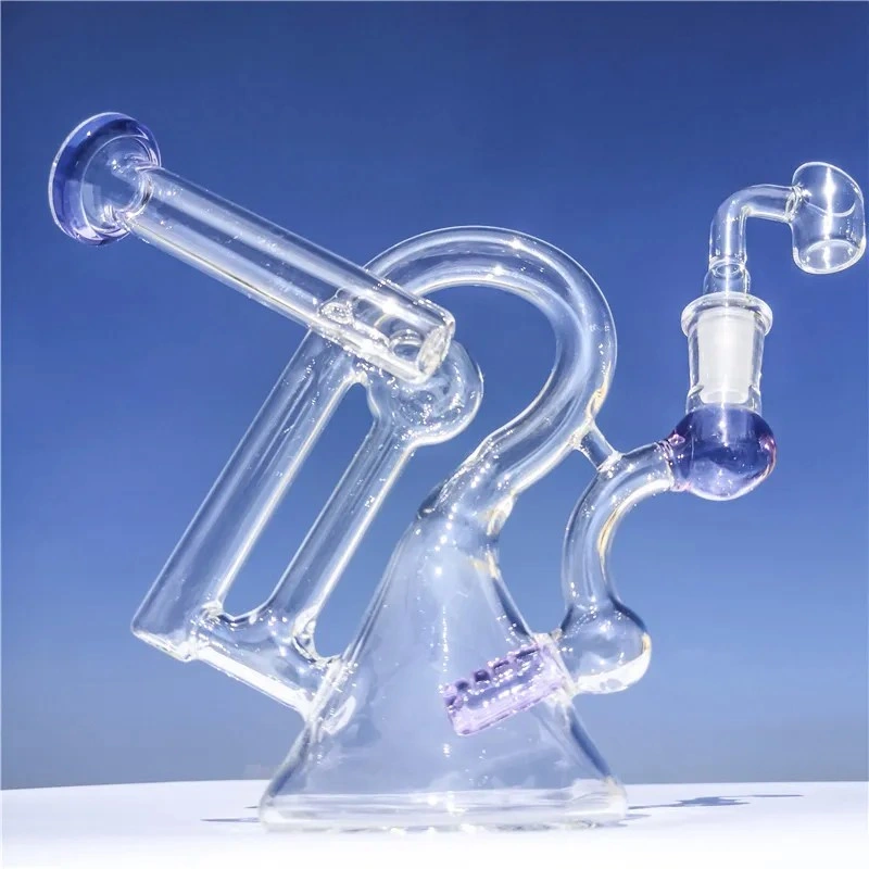 Purple Glass Recycler DAB Rig Thick Beaker Smoking Hookah 14mm Joint with Banger Glass Cheap Glass Water  Pipe