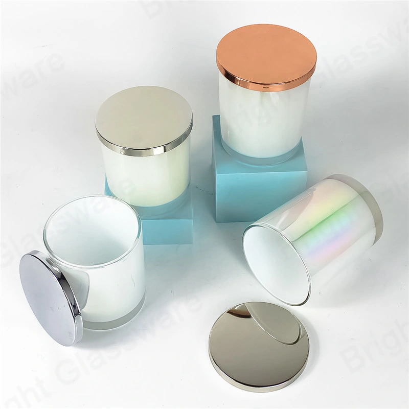 Iridescent Rainbow Glass Candle Jars with Lids