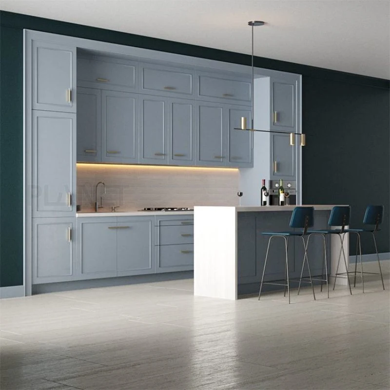 Planet Luxury Kitchen Cabinets MDF Wood Pantry Blue Glossy Lacquer Kitchen Modern Designs