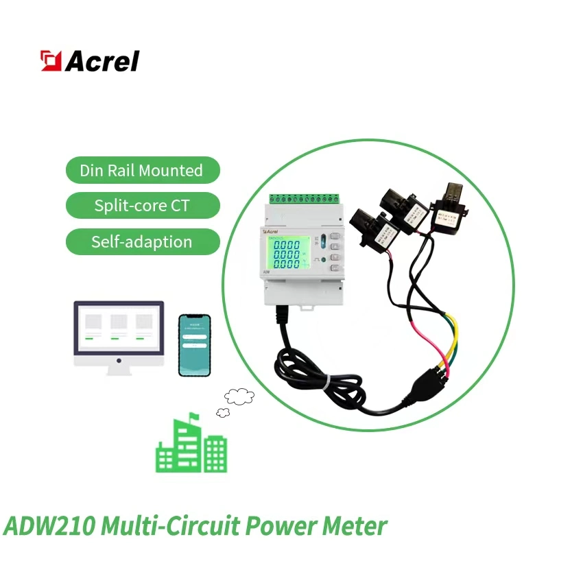 Acrel Adw210-D10-1s Entrada 5A/1,25mA medição 1 Canal 3 fase elétrica Parâmetros do medidor de energia multicanal IoT