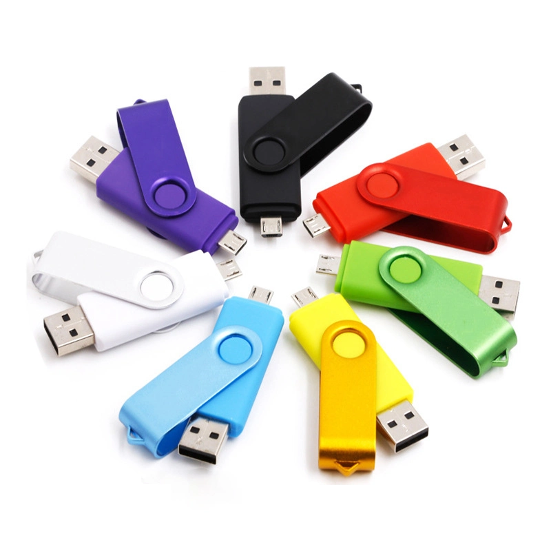 Disque USB pour téléphone mobile OTG rotatif en métal, compatible avec Android et ordinateur, utilisable comme clé USB.