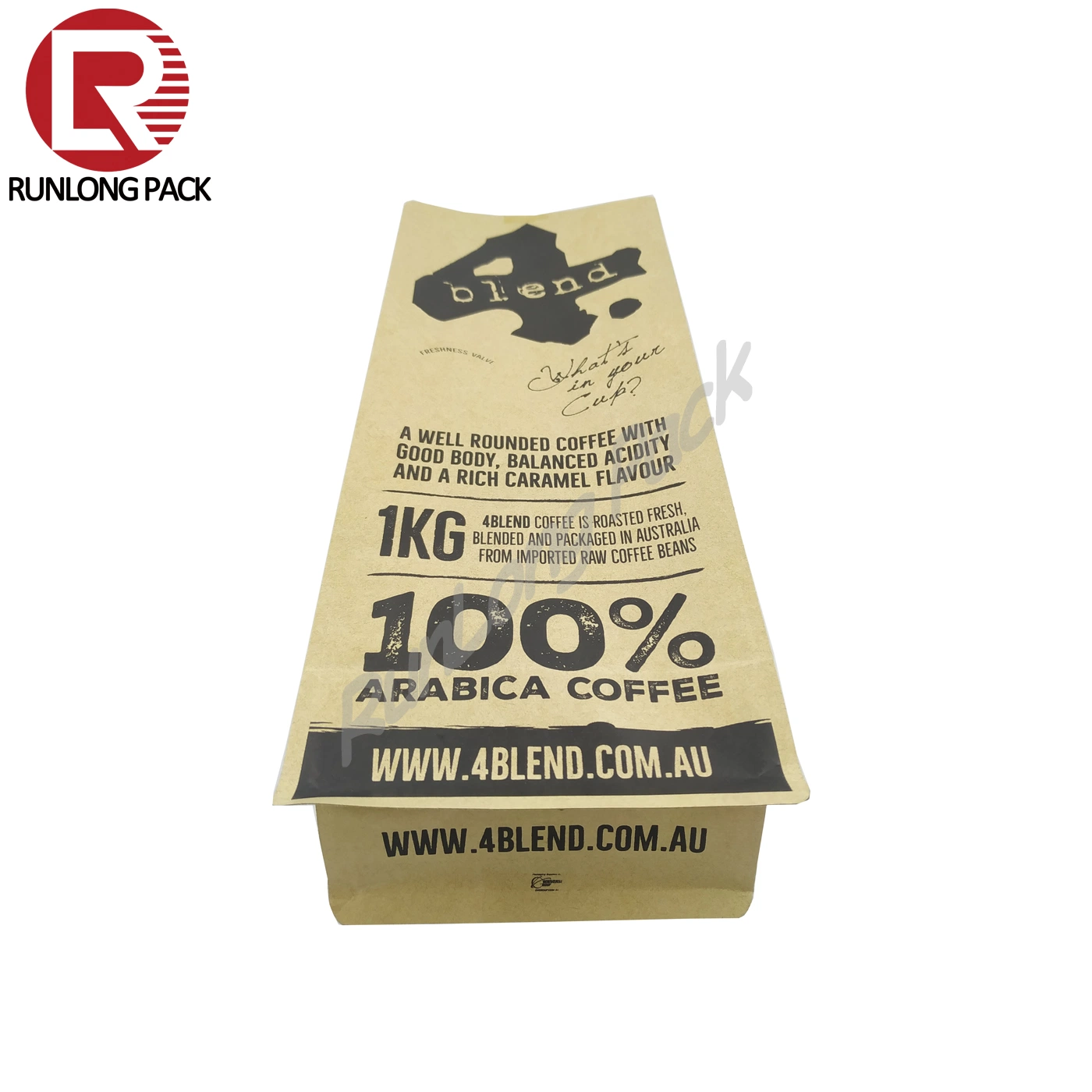 Runlong Pack Custom Printed Square Bottom Front Zipper Kraft Paper Coffee Bag