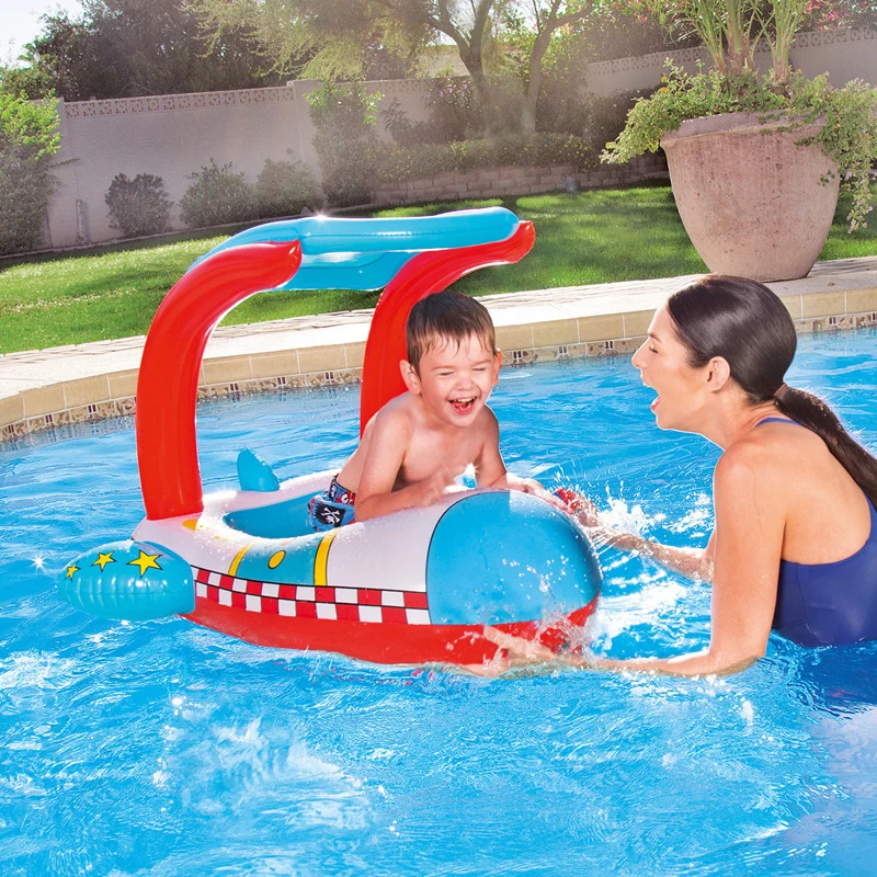 Sunshade Inflatable Baby Kids Water Float Seat Boat Swimming Ring Pool Fun Wyz21808