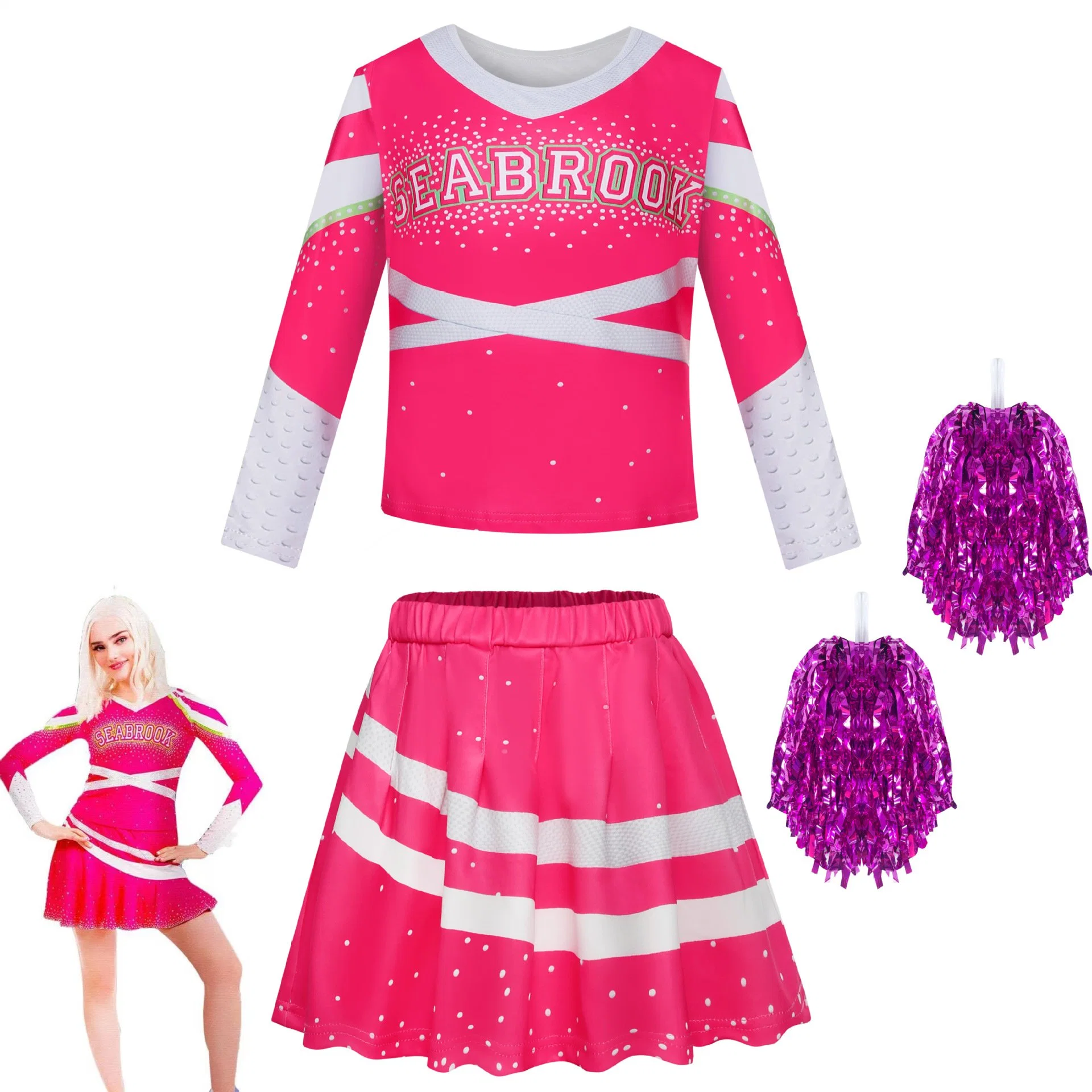 Zombies Girls Cheerleader Costumes World up Cheerleading Outfits Kids Toddler Movie Halloween Dress up Party 3-12 Years