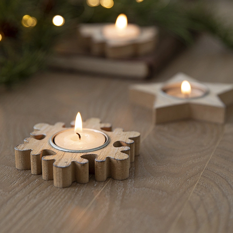Christmas Candle Holder Craft Wooden Star Christmas Trees Snowing Party Table Tooper Decoration