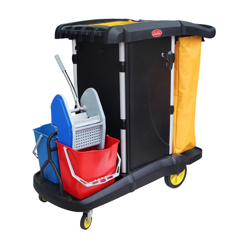 Multipurpose Restaurant Hotel Cleaning Trolley Cart with Mop Wringer Service Cart Tool Cart