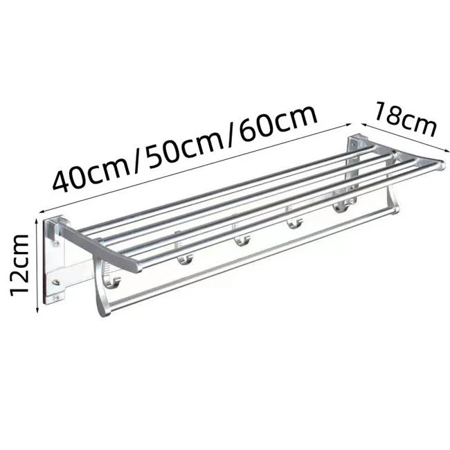 Aluminum Folding Hook Towel Rack Rail Silver Bathroom Accessories Towel Spares