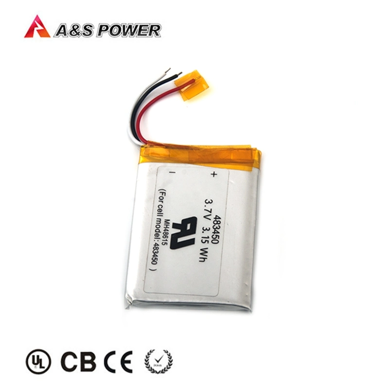 bateria de polímero de lítio do Dispositivo vestível inteligente 483450 bateria 3.7V 850mAh