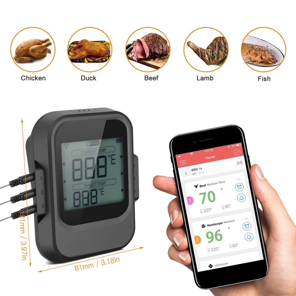 Digital Bluetooth BBQ Thermometers with Timer and Free APP