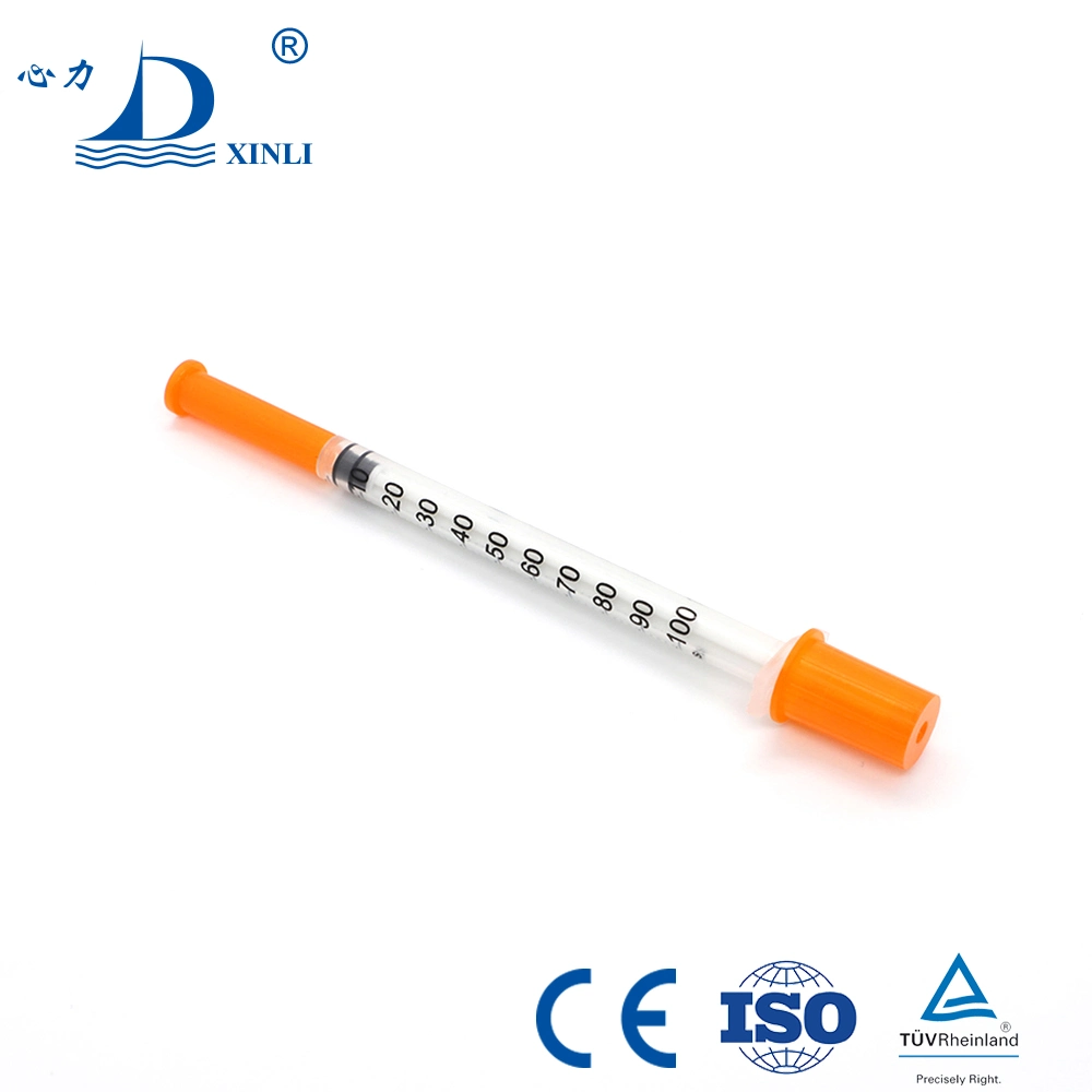 Disposable Injection Puncture Strerile Instrument CE Eo 0.5ml 1ml PE/Blister Packaging Insulin Syringe Orange Cap with Fixed Needle