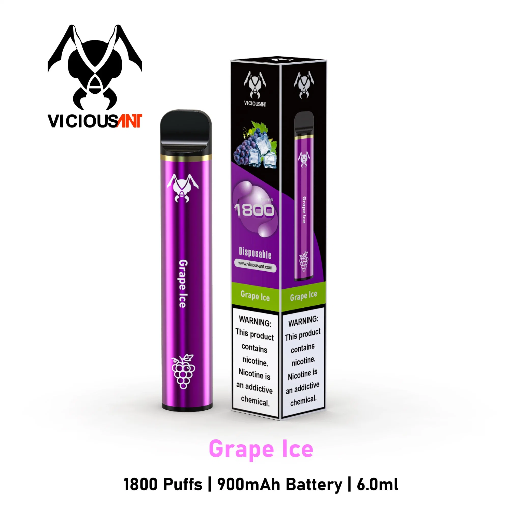 2021 moda Venta caliente cigarrillo electrónico Pen Vape vaporizador E desechable cigarrillos Vape 6ml 1800 Puff portátil de la barra de jugos de frutas E-E-Liquid