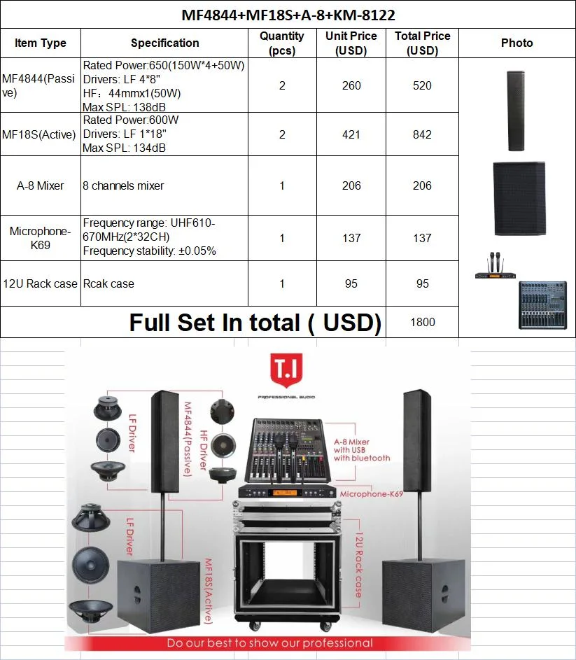 High quality/High cost performance  Music System Full Set Passive 8 Inch Sound Equipment Neodymium Drivers Speaker