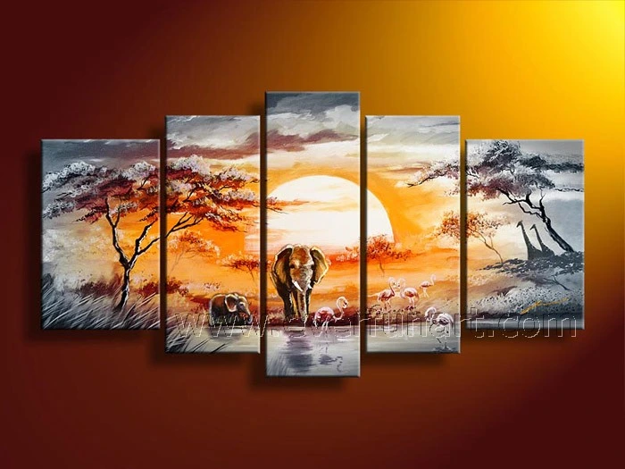 Pintado a mano el arte africano Elefante Óleo