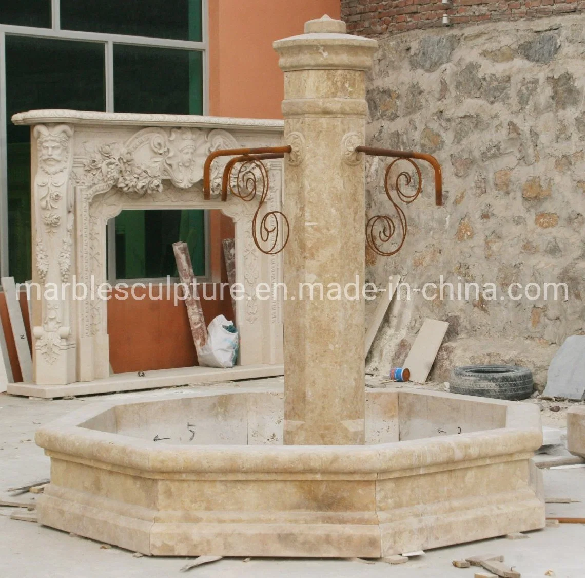 Outdoor Decoration Simple Style Hand Carved Stone Marble Water Fountain (SYF-072)