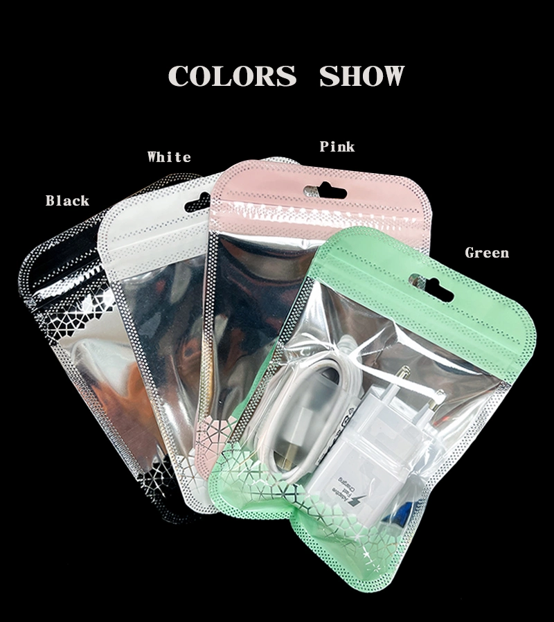 Packaging Plastic Bag Pink Green White Sealing Zipper Bags for Data Line