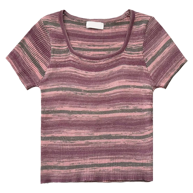 Woven Multiple Color Stripes High quality/High cost performance  Summer Lady T Shirt Top Outfits