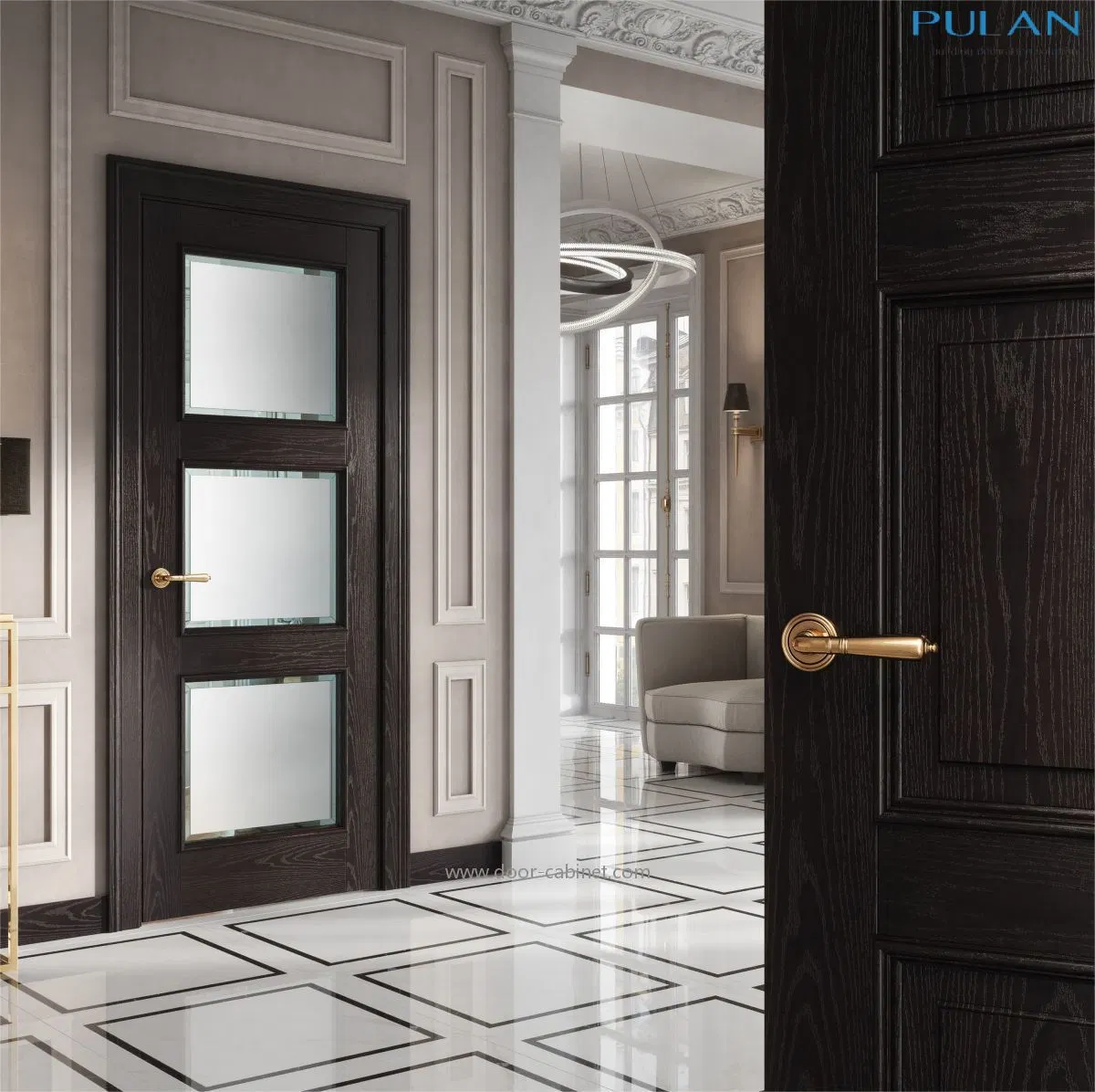 Chinese Factory Classic Glazed Grained PVC Covering Wooden Door