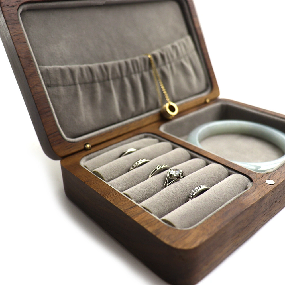 New Black Walnut Pocket Jewelry Storage Box Ring Small Bracelet Earrings Stud Necklace Packing Box Custom Wooden Gift Box