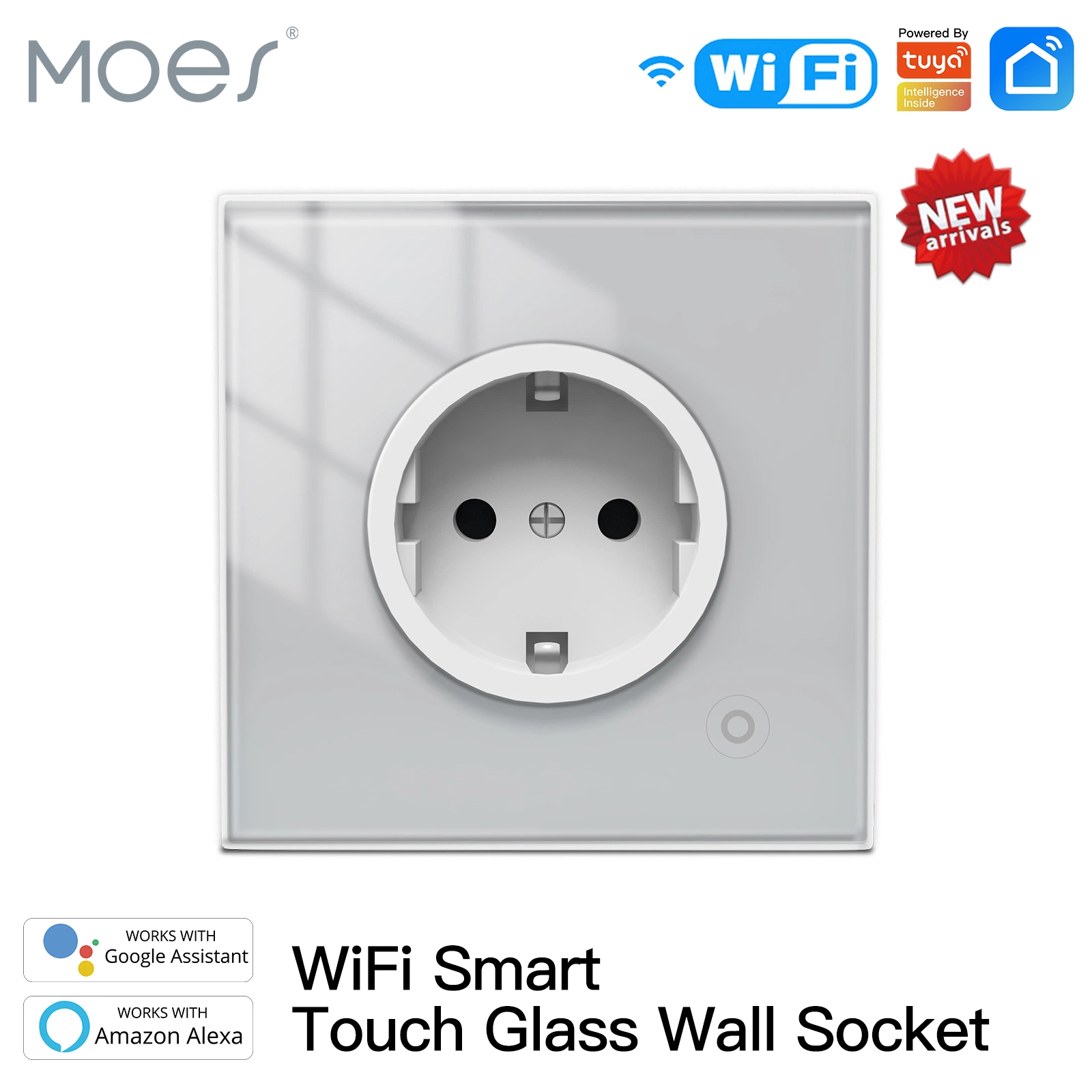 16A WiFi Tuya Smart Wall Socket Glass Panel Outlet Power Monitor