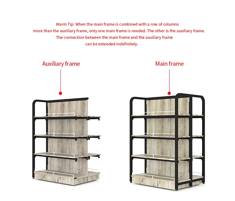 Dragonshelf High quality/High cost performance  Double Sided Wood Store Supermarket Display Rack Shelves