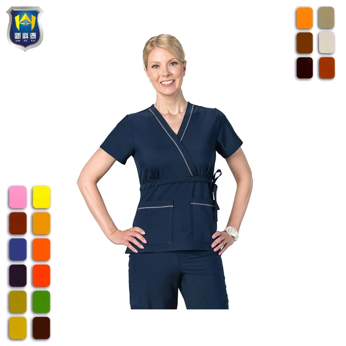 V-Neck Scrub Uniform Print Medic Scrub Top