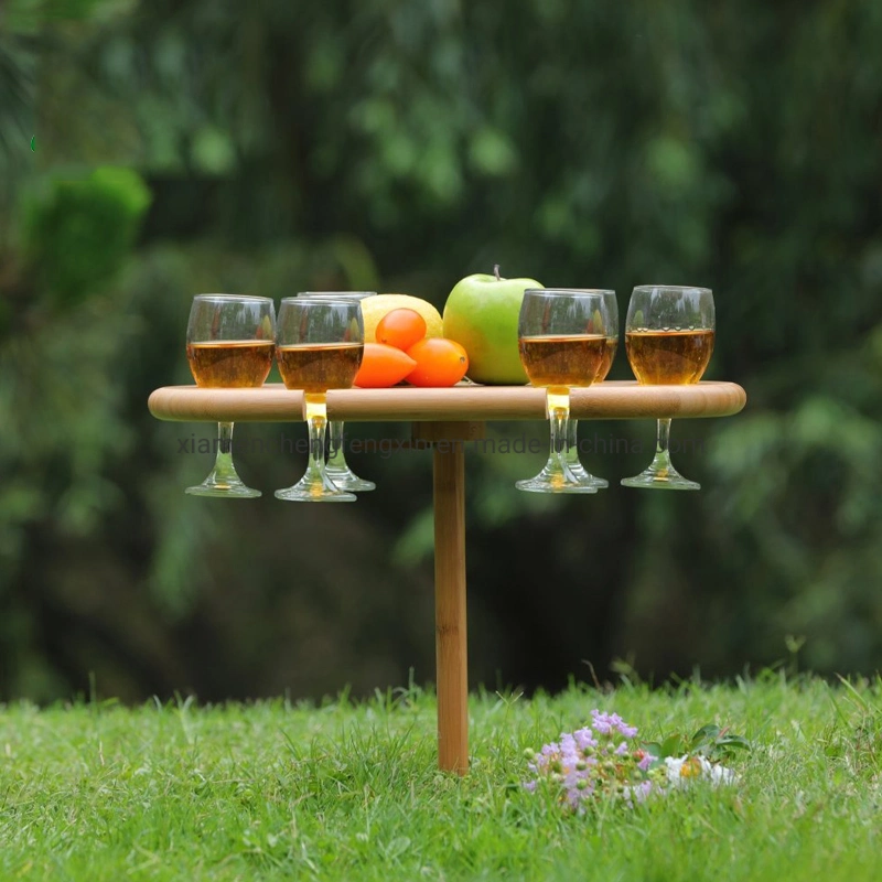 Bamboo Foldable Wine and Snack Rack Table for Picnic in Outdoor and Indoor
