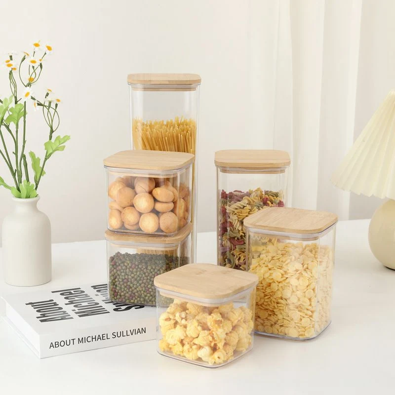 Großhandel/Lieferant Kunststoff Getreide Mehl Noodle Aufbewahrungsbox mit Bambus-Abdeckung Versiegeln Trockenfutter Container Küchenzubehör