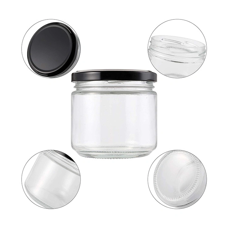 300ml 10oz Wide Mouth Glass Mason Jars Clear Glass Storage Jars Container with Black Metal Lid for Jams Honey Baby Foods Craft Spice Wedding Favors