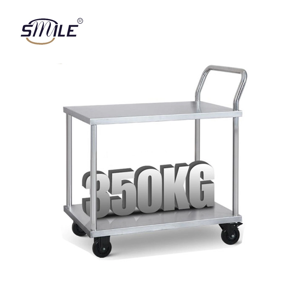 Smile Durable Hand Carts Double Layers Hand Truck Stainless Steel Tool Trolley Cart Can Be Used in Hospitals and Restaurants