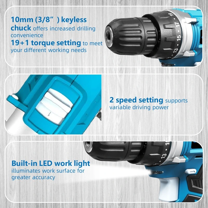 Electric Drill Tool Power Two Speed Driver Cordless 18V Lithium Battery