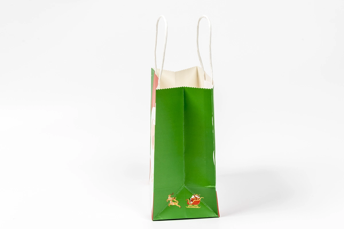 Christmas Green Gift Paper Bag with Customized Logo and Handle