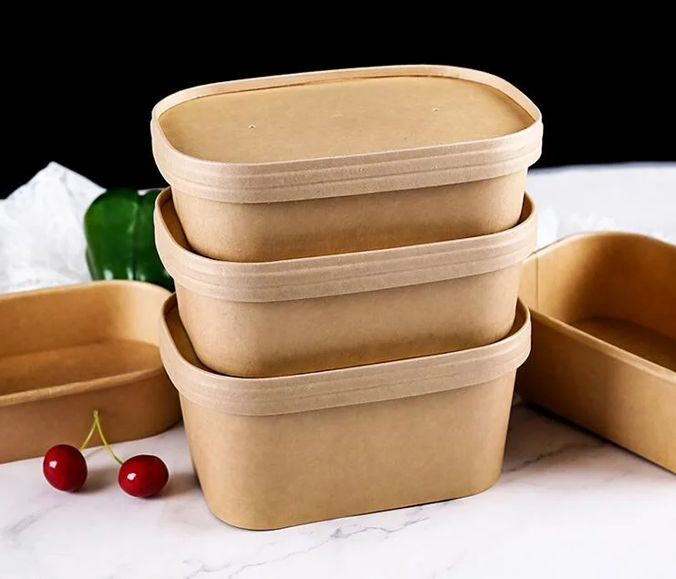 Water-Based Aqueous Disposable Fast Food Bowl Take Away Lunch Box Kraft Paper Food Container