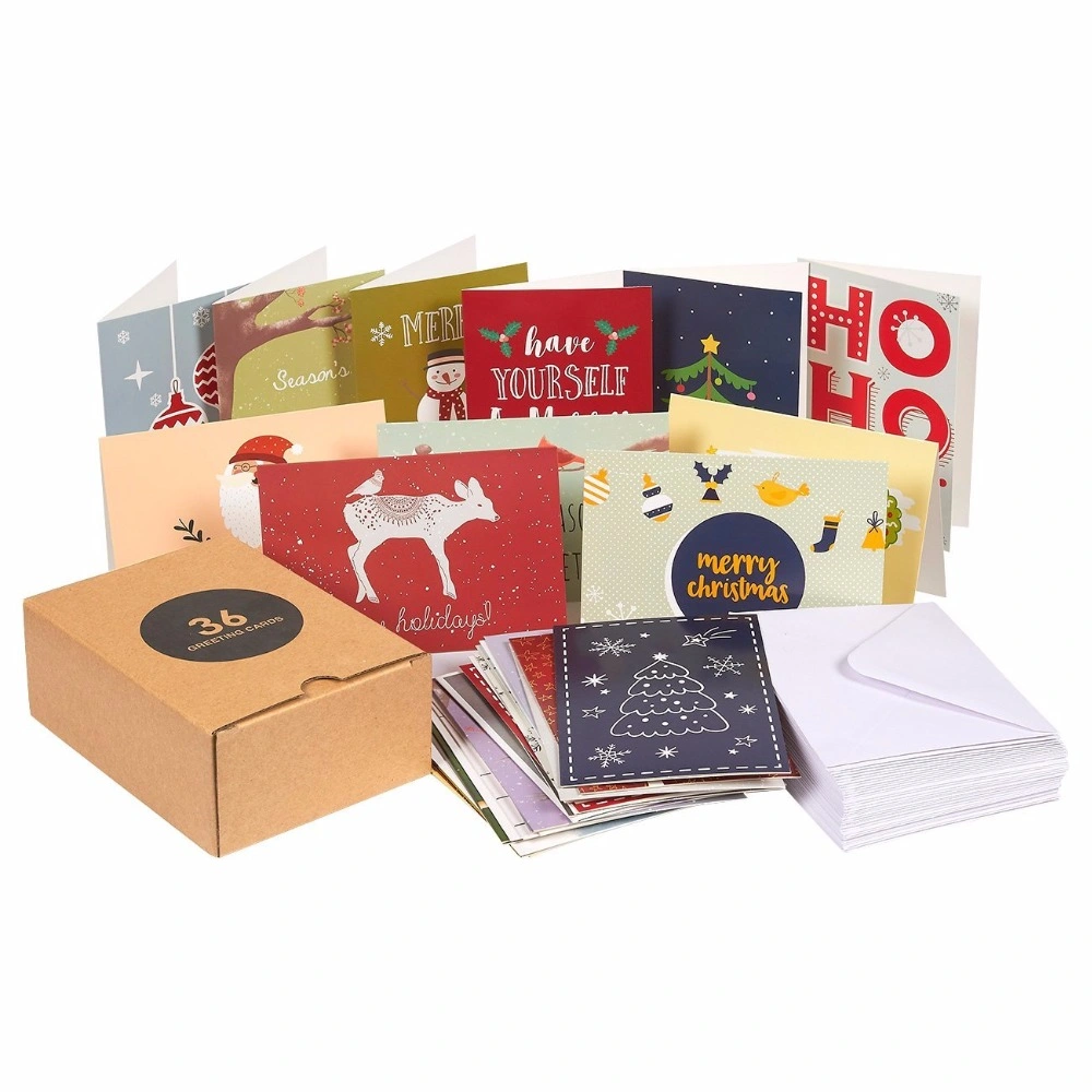 36 Merry Christmas Greeting Cards Bulk Box Set Assorted Winter Holiday