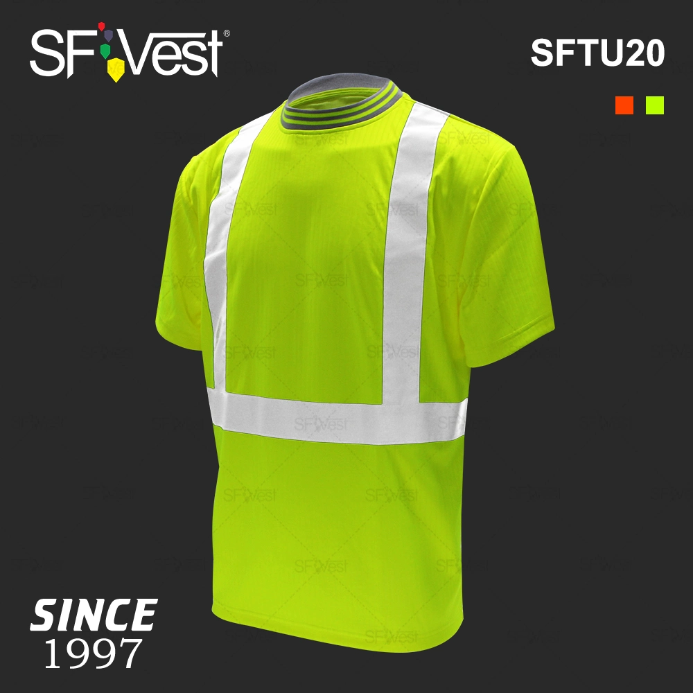 New Design Drop Needle Polycotton Crew Neck T Shirt Hi Visibility Reflective Safety Shirts Workwear for Men Construction Uniform