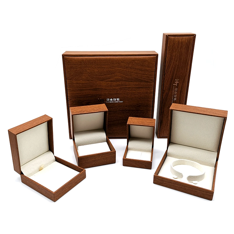 Premium Wood Grain Paper Jewelry Box with Gold Foil Logo