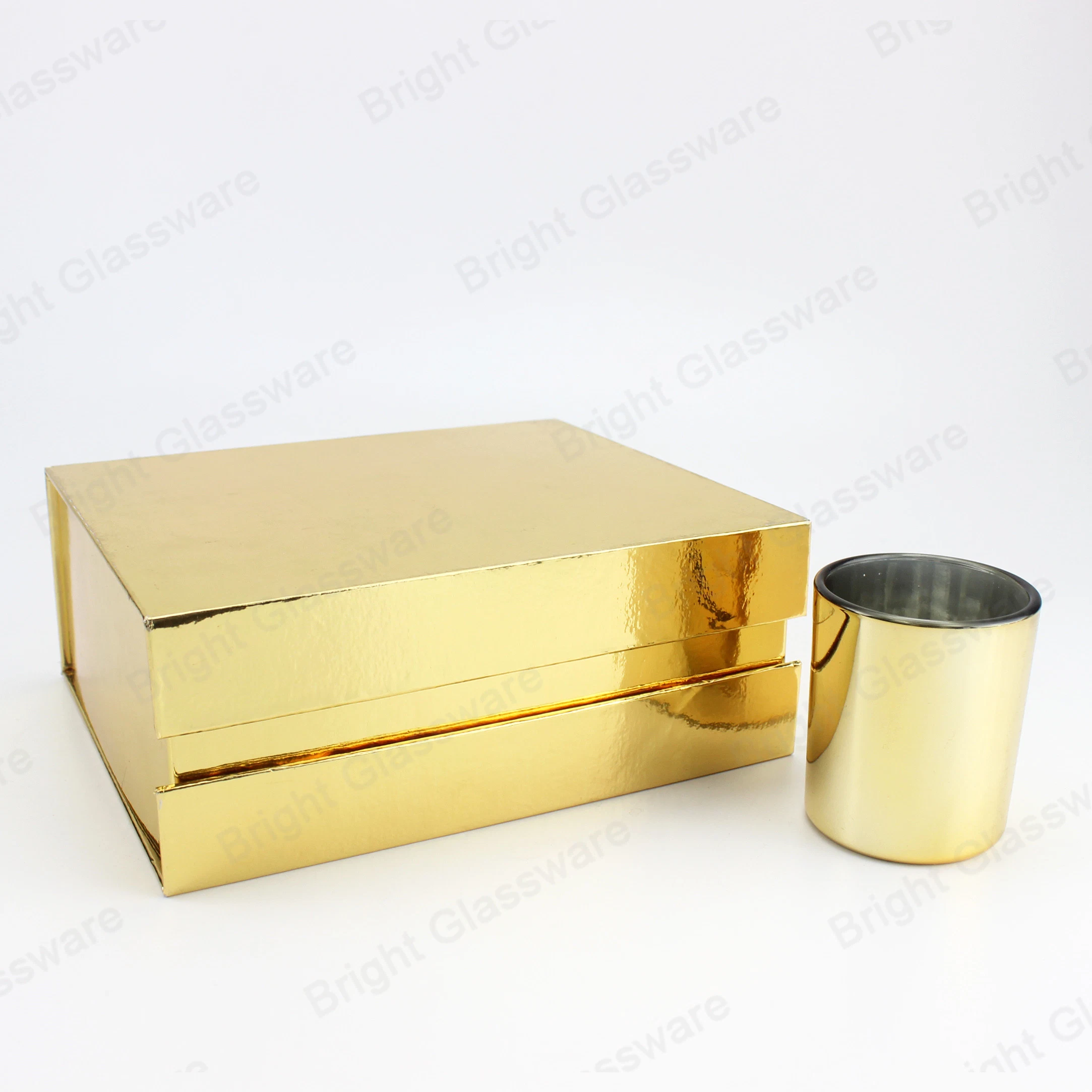 Colorful Electroplated 4 Glass Candle Jar Set with Magnetic Paper Gift Box