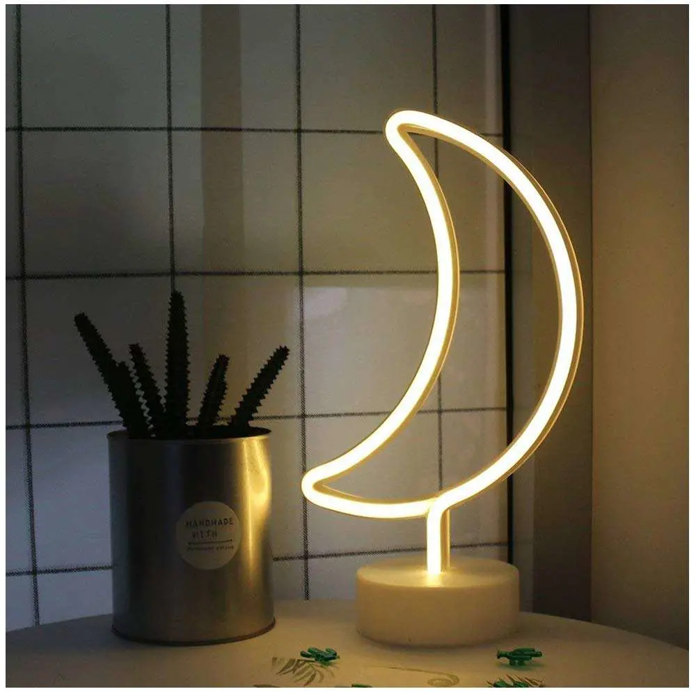 Moon Shape LED Neon Night Light with Base Marquee Sign Lamp