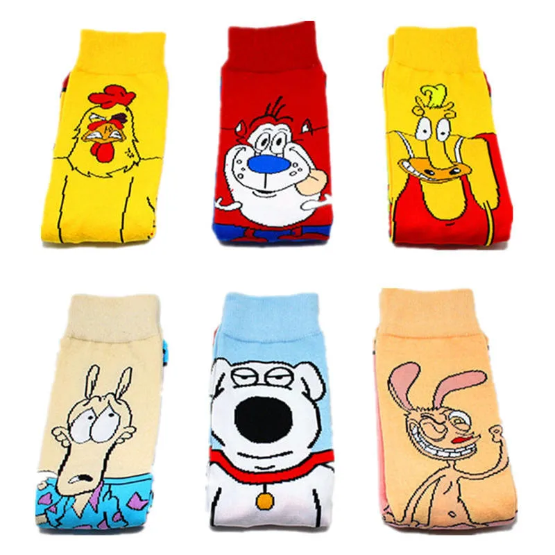 Meias Animation Funny Happy Comics para homem Fashion Cotton Animados Designer de equipa de tubos personalizada Meias Ankle anime Cartoon Sock