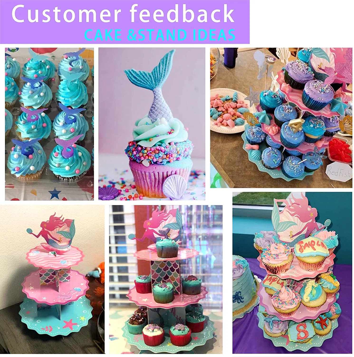 Mermaid Party Favors Supplies Mermaid Cupcake Stand for Girls Mermaid Birthday Decorations Mermaid Baby Shower Decorations Mermaid Decor with Mermaid Tattoo