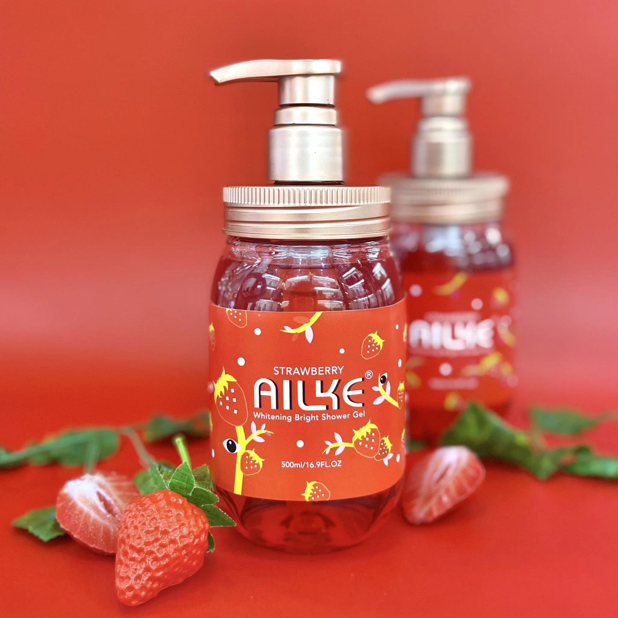 Ailke bajo MOQ Miel Vitamina E Fresa personalizado Anti-Wrinkles Gel de ducha hidratante piel