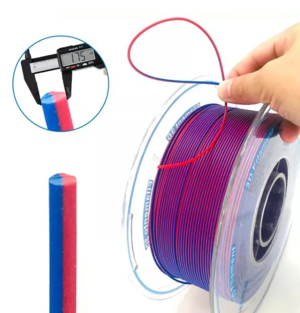 Factory Wholesale/Supplier 3D Printers Dual Color Matt Red-Blue Silk PLA Filaments Children 3D Idrawing Pens Filaments 3D Printing Gifts Materials 1.75mm 2.85mm 1000g